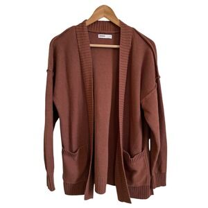 Sonoma Womens Cardigan Open Front Knit Sweater Long Sleeve Pockets Brown Size PL